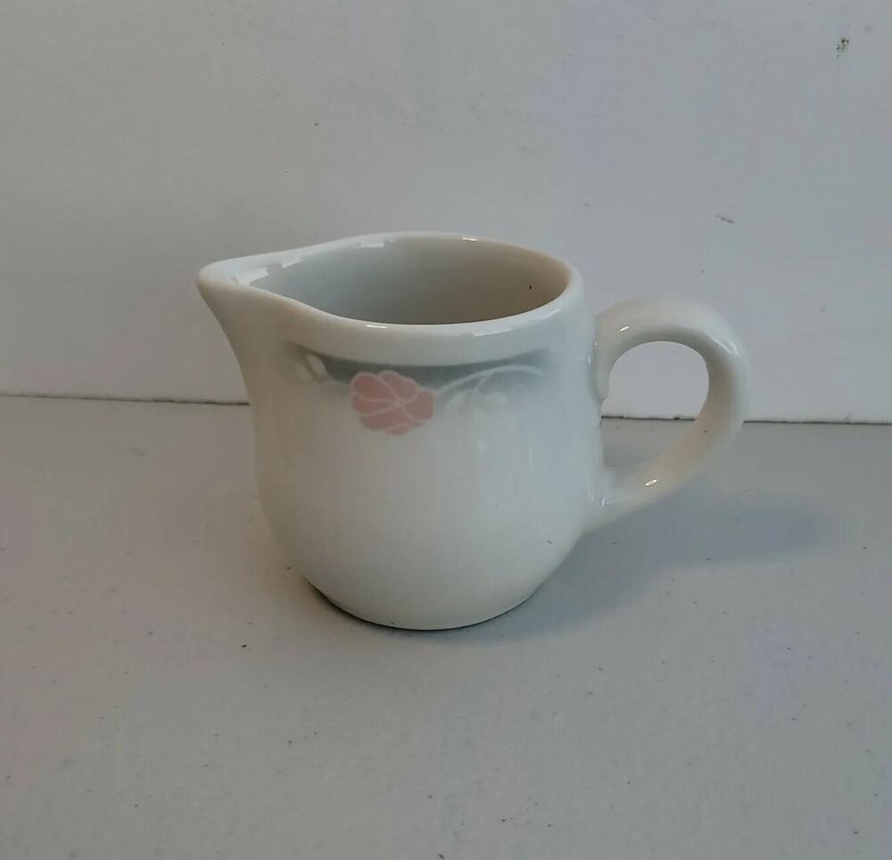 Syracuse China Diner Style Individual 3" Creamer Pink Flower Gray Background